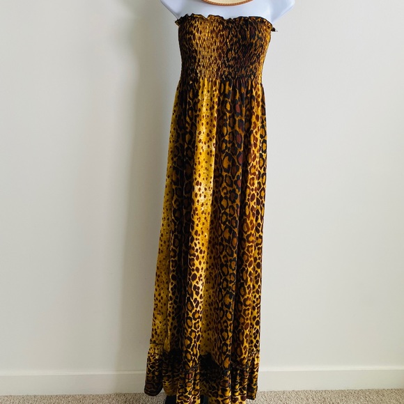 Beautiful Mixed Leopard Print Tube Maxi Dress Size L - Picture 2 of 11